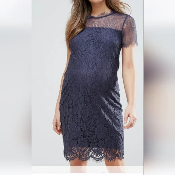 Mamalicious | Dresses | Blue Lace Occasion Maternity Dress | Poshmark